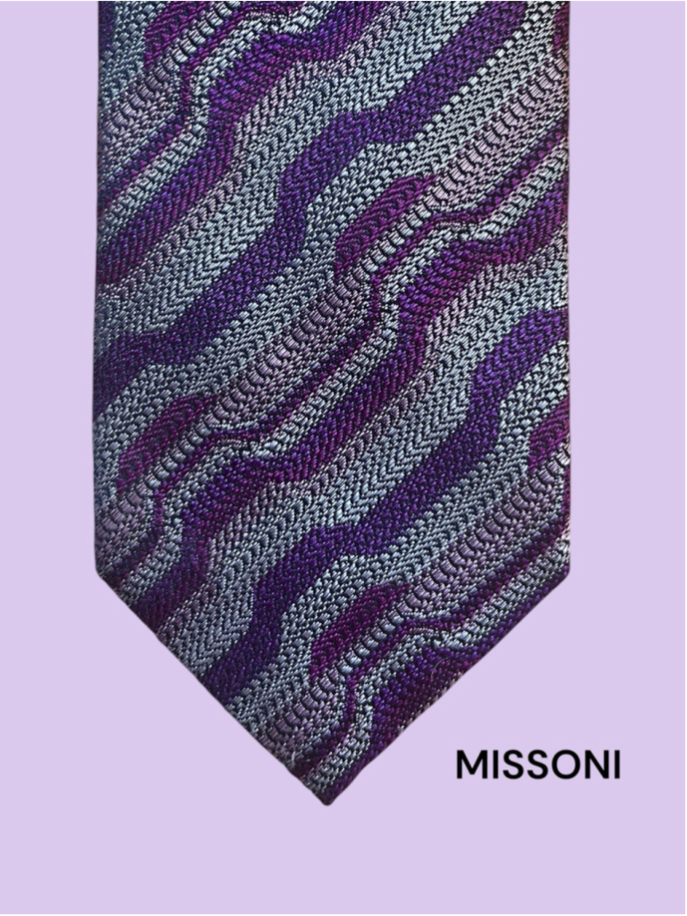 Missoni Silk Tie Purple and Silver Patterned ITALY